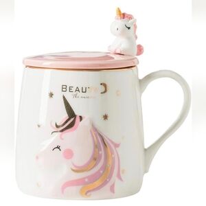 NEW Unicorn Mug Cute Ceramic Coffee Mug with Lovely Unicorn Spoon 13oz Pink Gold